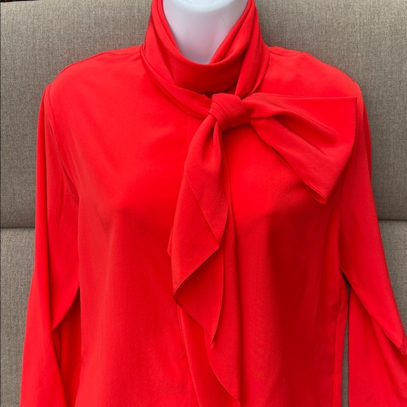 The Row Tops - THE ROW Red Silk Scarf Neck Long Sleeve Top